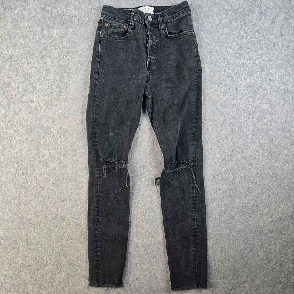 We the‎ Free People Jeans Womens 25 Black Distressed Raw Hem Button Fly